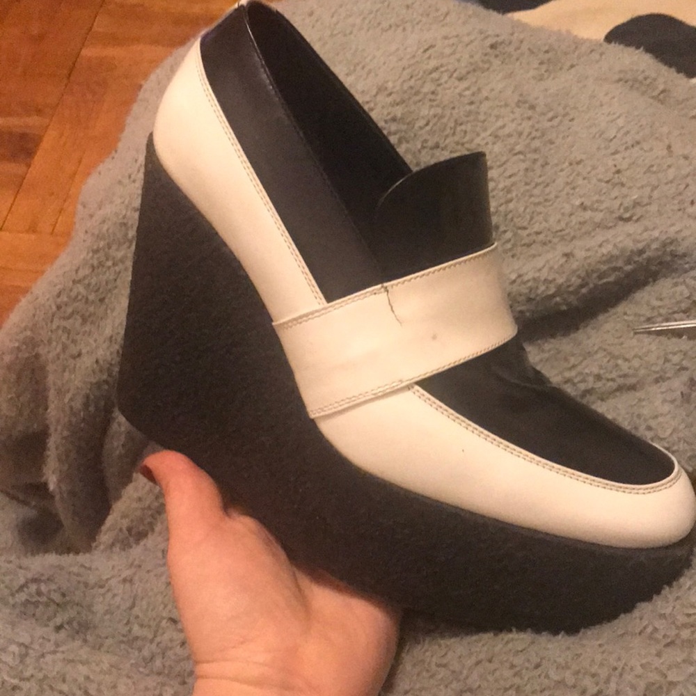 Black and White Celine Platform Loafers